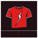 bright red t-shirt with yellow lightning bolt graphic image